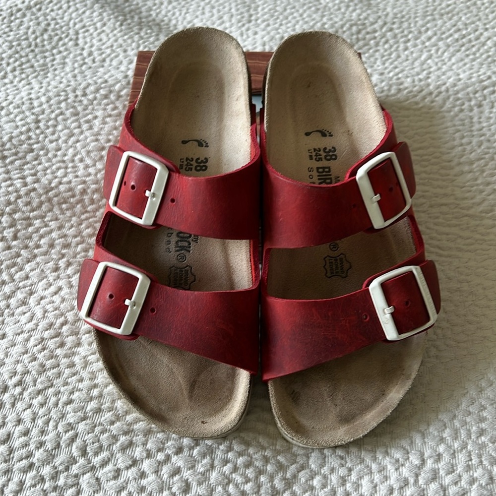Barneys NY exclusive limited edition red Birkenstock w/ white sole